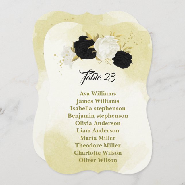 flores brancas pretas ouro folhas assento cartão (Frente/Verso)