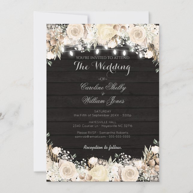 Flores Brancas Rústicas e Convite para Casamento d (Frente)