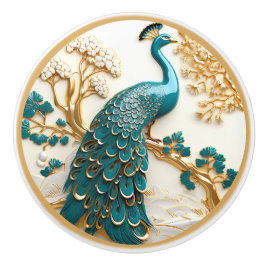 Flores Brancas Turquesas Peacock Dourado Branch