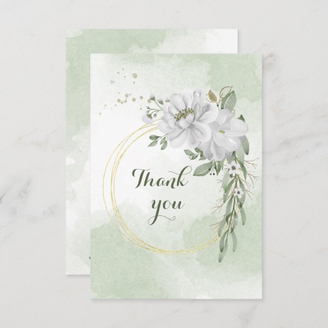 flores brancas verde cartões de agradecimentos de  (Frente/Verso)