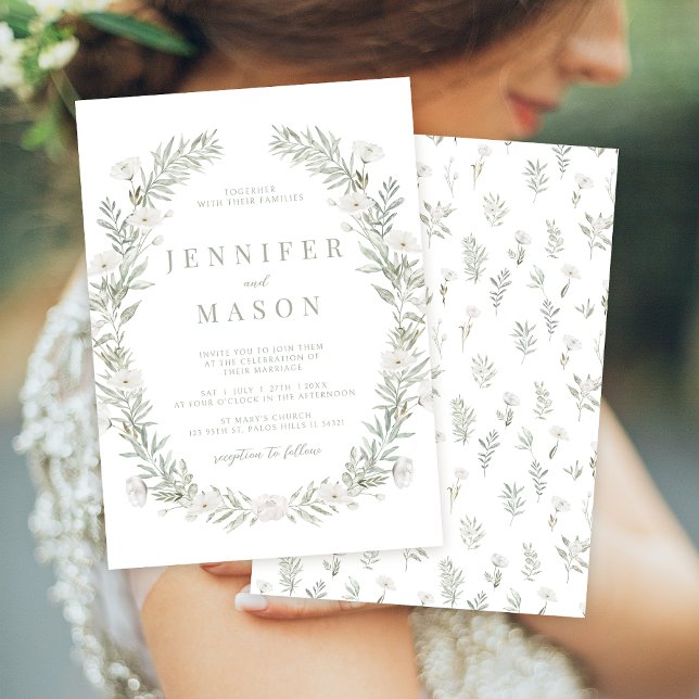 Flores brancas verde rusticidade Convite para Casa (Criador carregado)