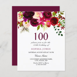 Flores Burgundy Orçamento 100º Convite de Aniversá