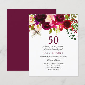 Flores Burgundy Orçamento 50º Convite de Aniversár