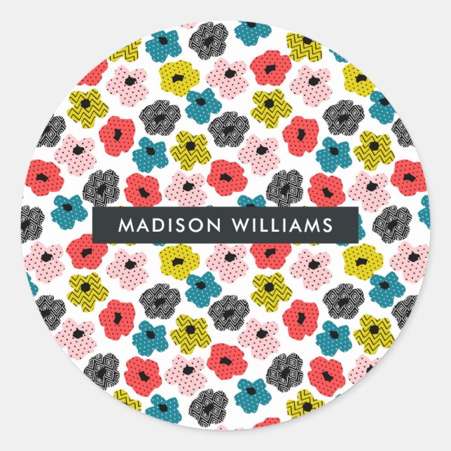 Flores clássico adesivo redondo (Frente)