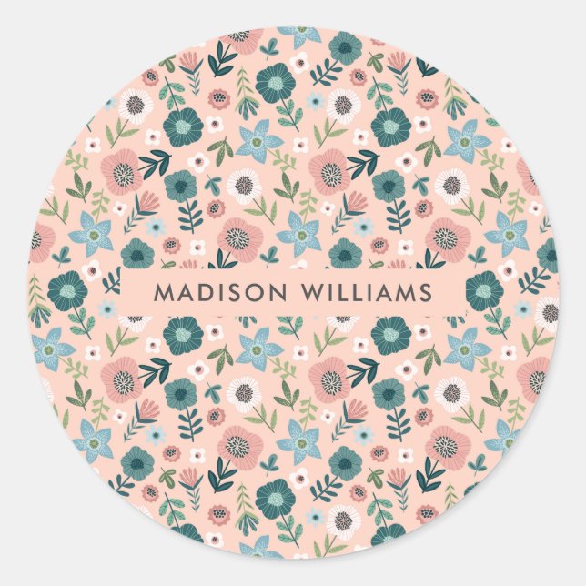 Flores clássico adesivo redondo (Frente)