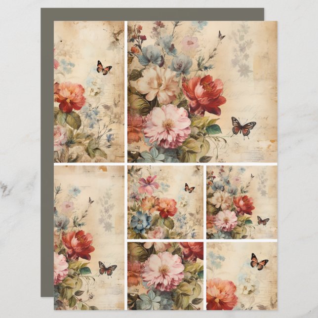 Flores Colagem Vintage 2b (Frente/Verso)