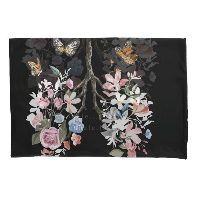 Flores coloridas, borboletas, ilustração pulmonar. (Frente)