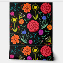 Flores Coloridas Brilhantes em Preto