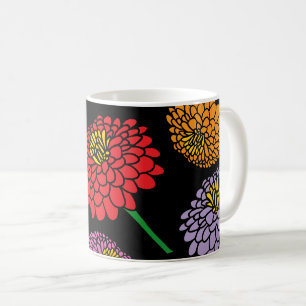 Flores coloridas da Zinnia, caneca de café favorit
