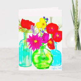 Flores coloridas em cartão de nota em branco