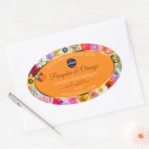 Flores coloridas Etiquetas de produto laranja Logo
