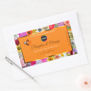 Flores coloridas Etiquetas de produto laranja Logo