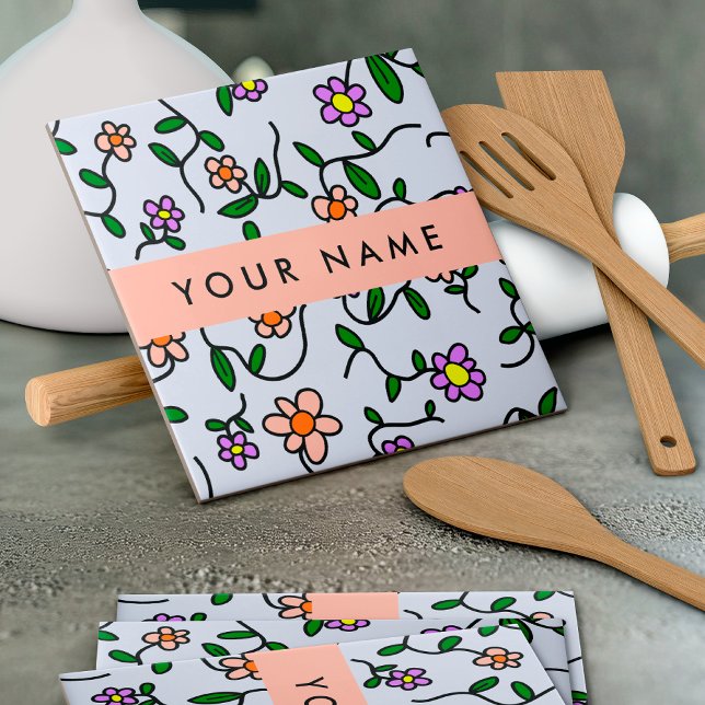 Flores Coloridas, Fundo Azul, Laranja (Criador carregado)