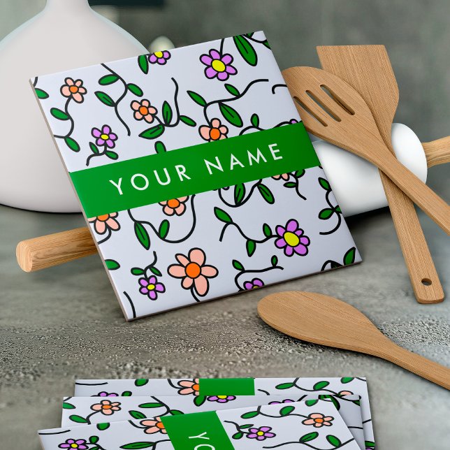 Flores Coloridas, Fundo Azul, Verde (Criador carregado)