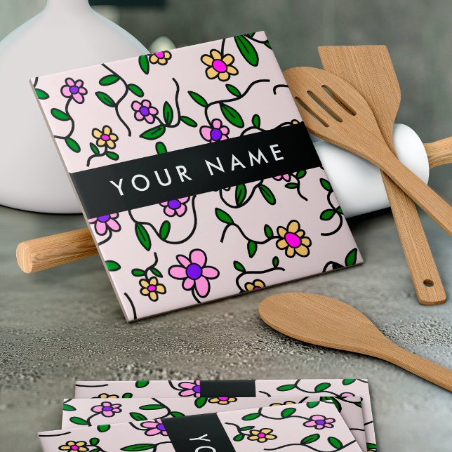 Flores Coloridas, Fundo Rosa, Preto (Criador carregado)