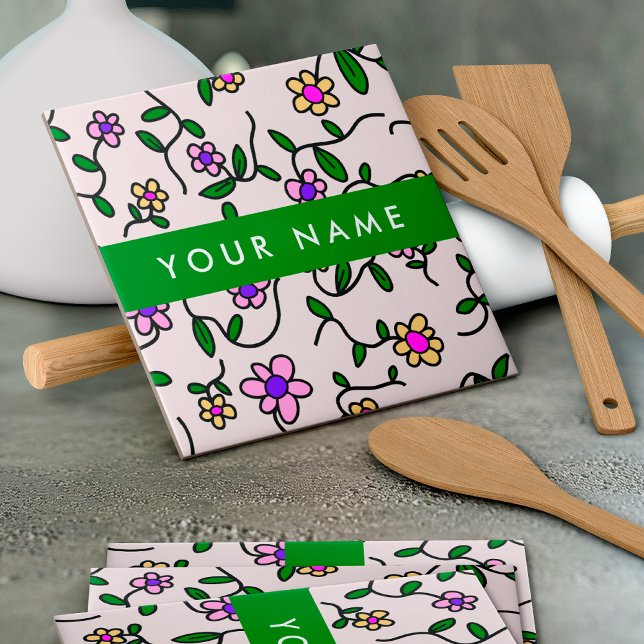 Flores Coloridas, Fundo Rosa, Verde (Criador carregado)