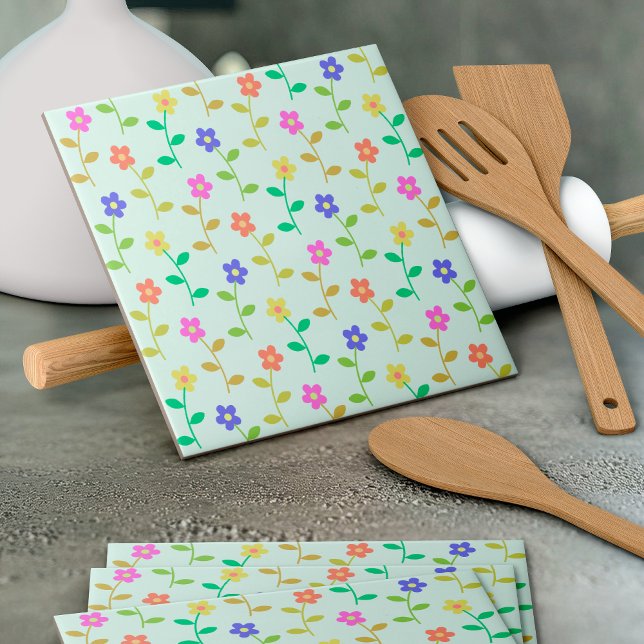 Flores Coloridas, Padrão Floral, Verde, Boho (Criador carregado)