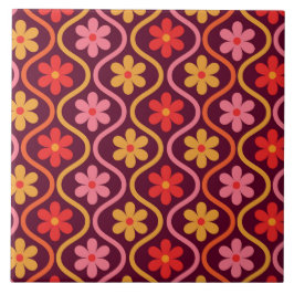 Flores Coloridas Retro em Padrão Ogee Vintage