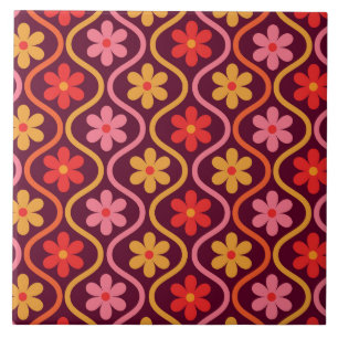 Flores Coloridas Retro em Padrão Ogee Vintage