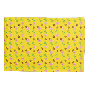 flores com borboletas em fundo amarelo