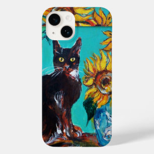 FLORES COM GATO PRETO EM TURQUOISMO AZUL