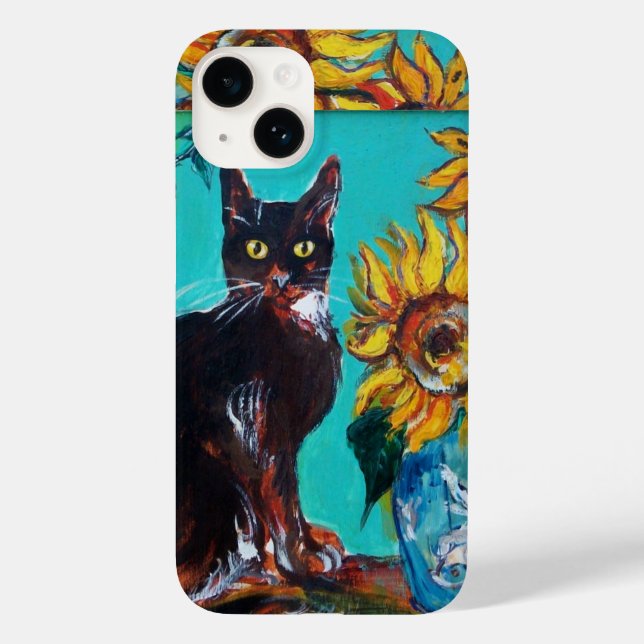FLORES COM GATO PRETO EM TURQUOISMO AZUL (Verso)