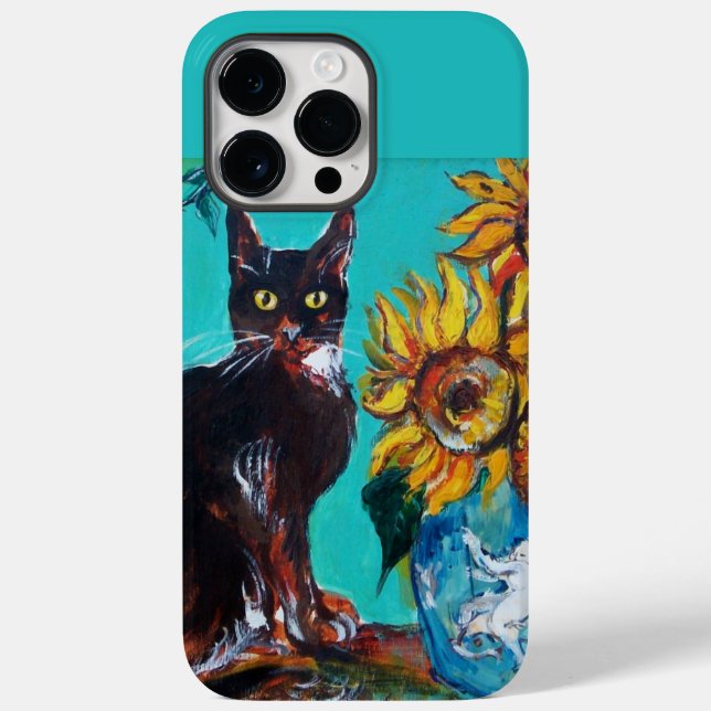 FLORES COM GATO PRETO NO CASO TURQUOISTA AZUL M (Verso)