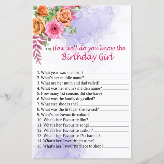 Flores Como você conhece bem a aniversariante (Frente)