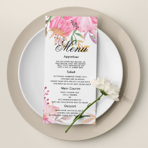 Flores cor-de-água rosa botânico Menu Casamento