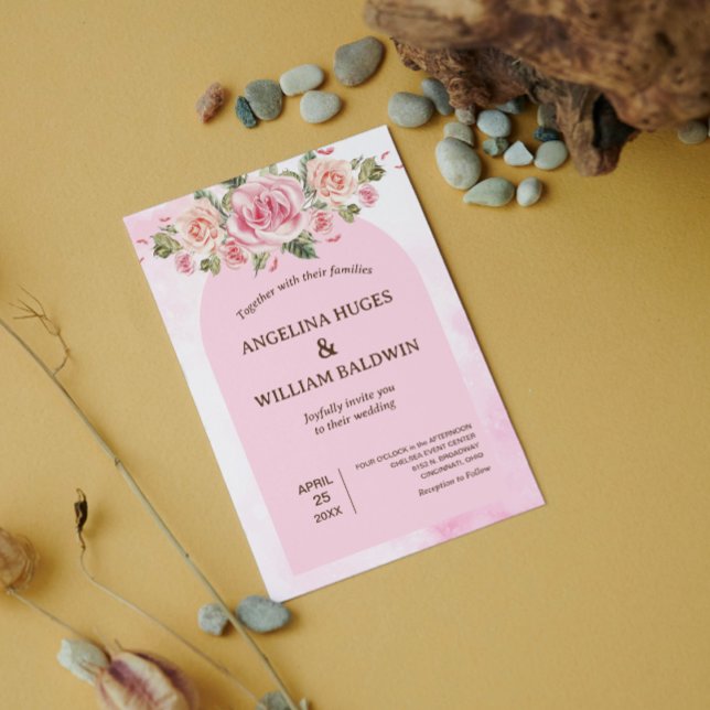 Flores Cor-de-Água Rosa Convite de Casamento (Criador carregado)