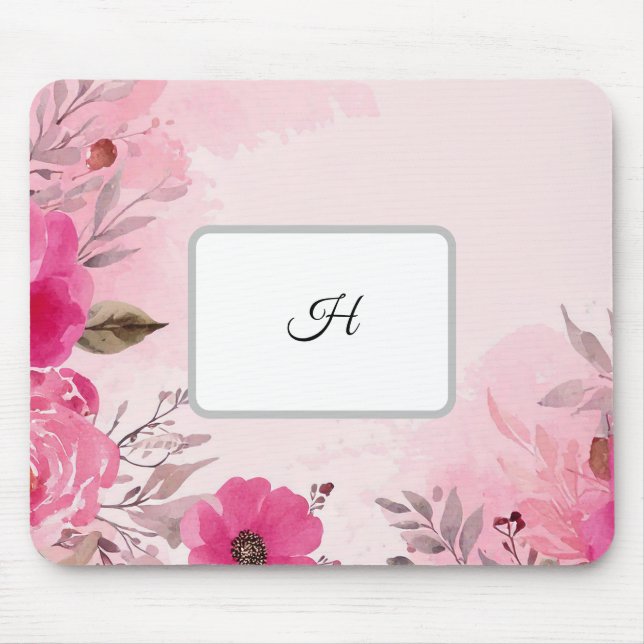 Flores Cor-de-Água Rosa num Mousepad Monograma (Frente)