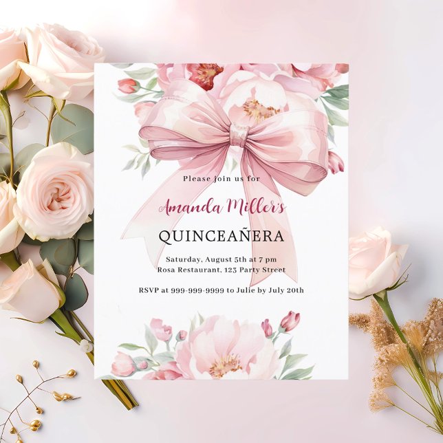 Flores cor-de-rosa arco Convite para quinceanera (Criador carregado)