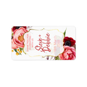 Flores cor-de-rosa brancas que Wedding a etiqueta