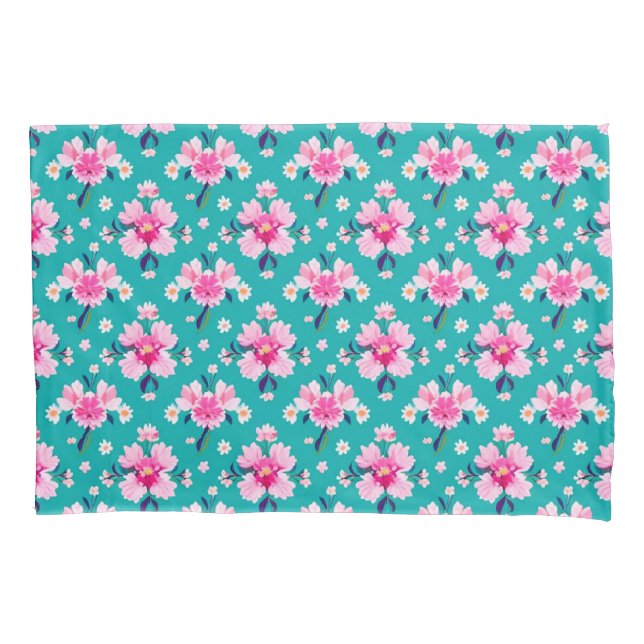 Flores Cor-de-Rosa e Folhas em Fundo Teal (Frente)