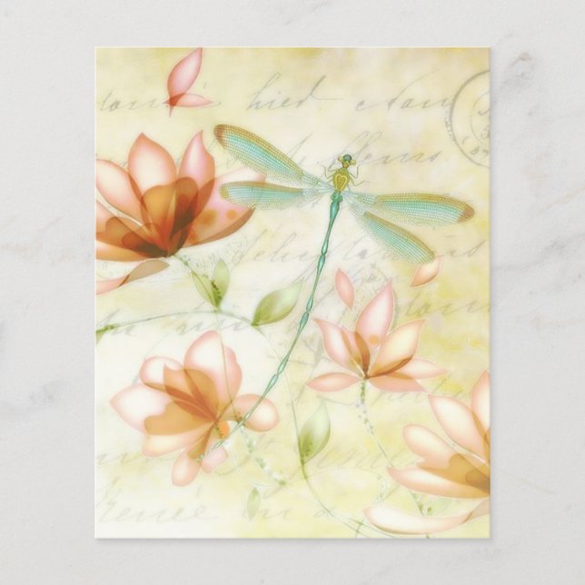 Flores cor-de-rosa e libélula (Frente)