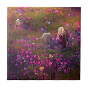 Flores cor-de-rosa em campo verde arte digital