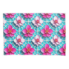 Flores Cor-de-Rosa em um Fundo Geométrico Azul