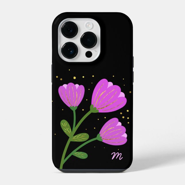 Flores Cor-de-Rosa na Capa de Telefone Preto (Verso)
