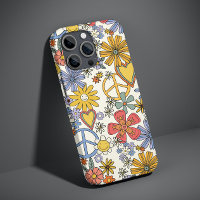 Flores Corações de Hippie Groovy Retro