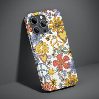 Flores Corações de Hippie Groovy Retro