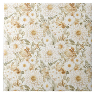 Flores Country Branco Dourado Creme