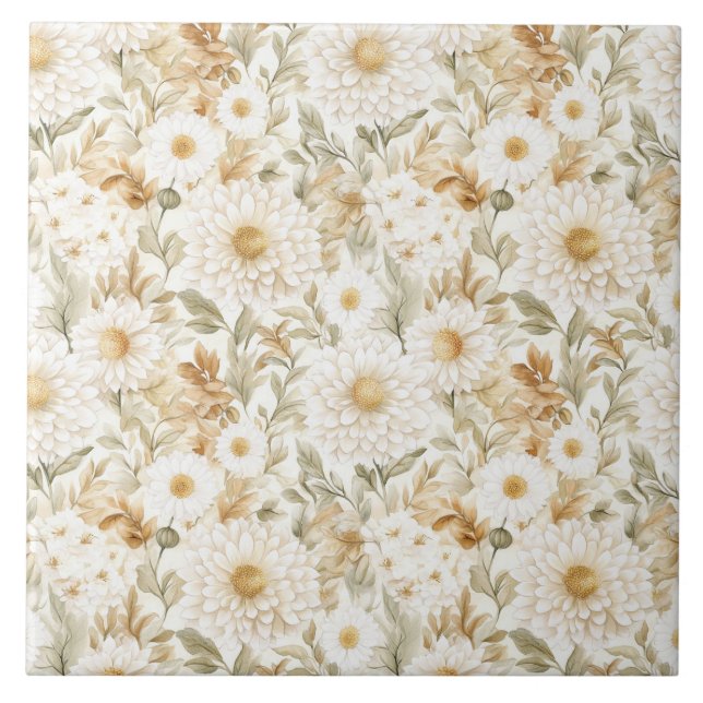 Flores Country Branco Dourado Creme (Frente)
