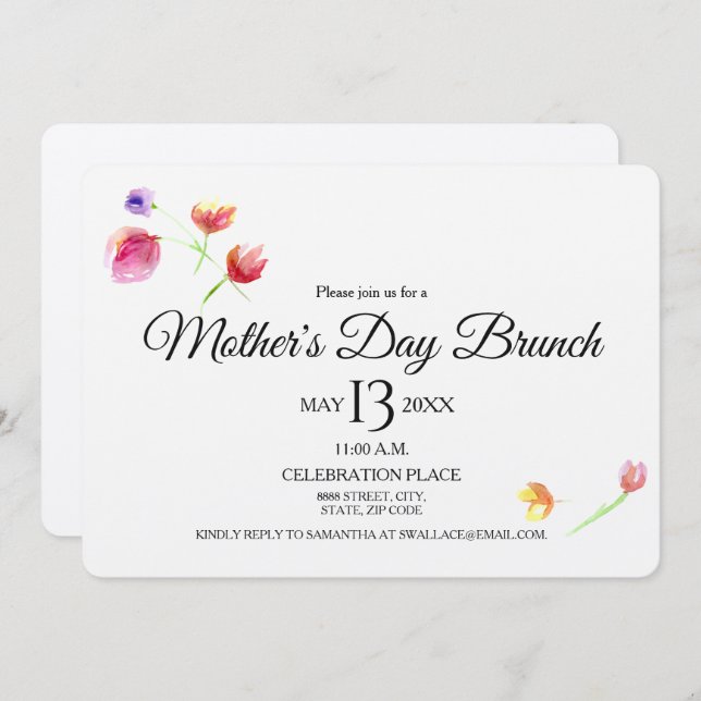 Flores da aguarela, convite da refeição matinal do (Frente/Verso)