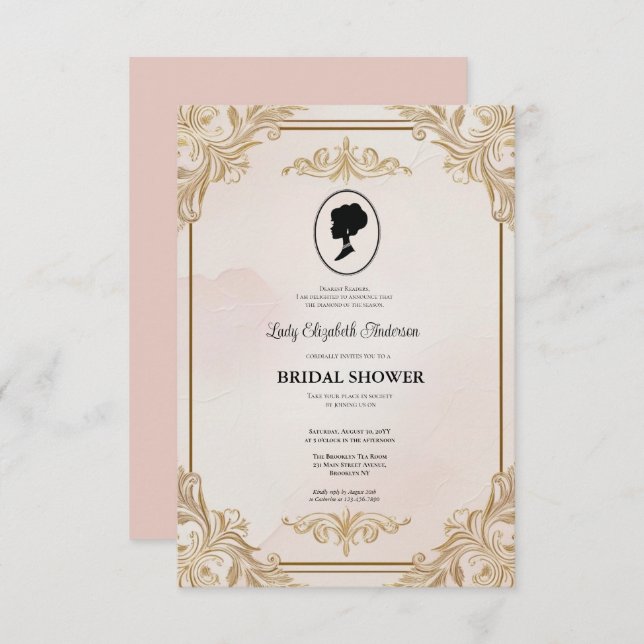 Flores da Era Regencial Convite para Chá de Noiva  (Frente/Verso)