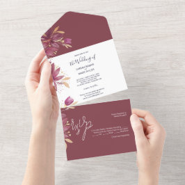 Flores da Paixão Aquarela Burgundy e Dourado
