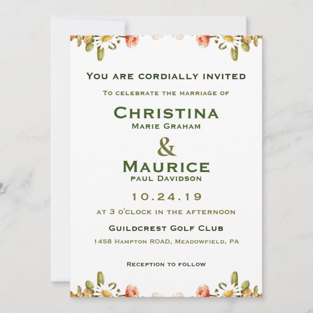 Flores da primavera Convite para Casamento Verde A (Frente)