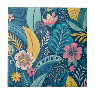 Flores da Selva em Azul Tropical & Padrão Floral B