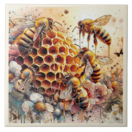 FLORES DE ABELHAS DE MEL EM HONEYCOMB | Azulejo ce