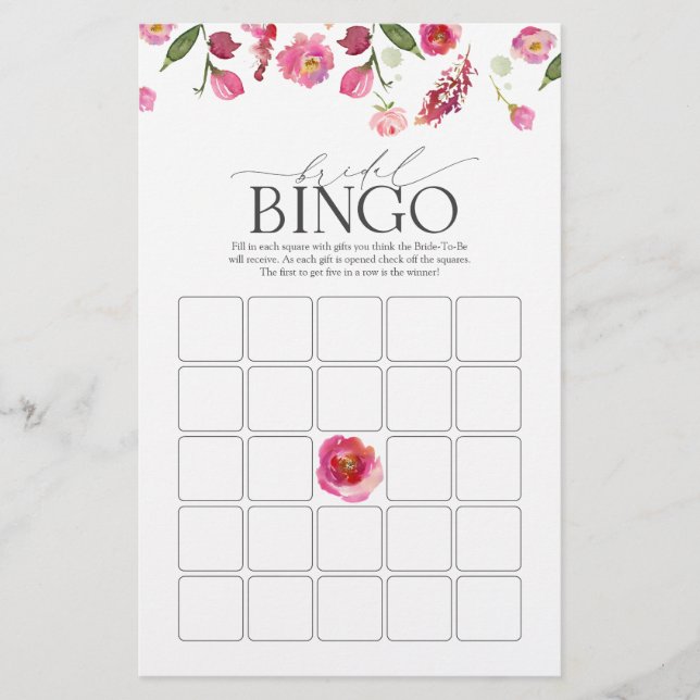 Flores de Água Rosa Elegantes - Jogo de Bingo de B (Frente)