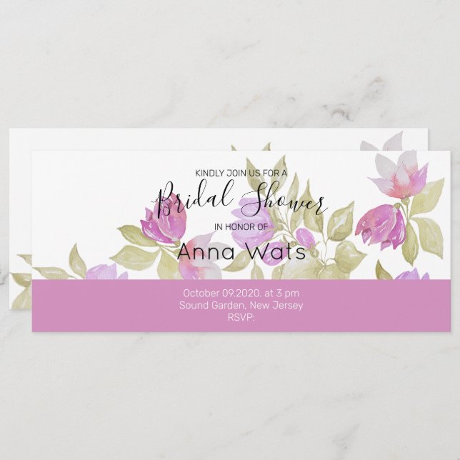 Flores de Água Violeta Rosa Pintadas à Mão (Frente/Verso)